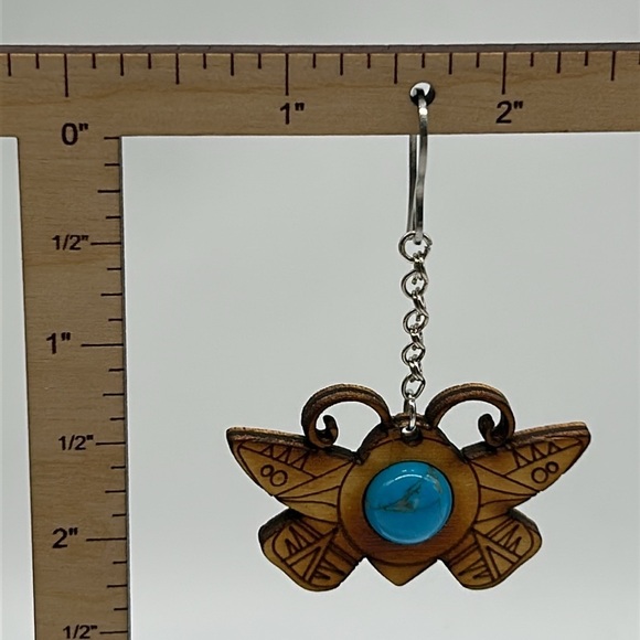Handmade Wood Carving & Pyrography Butterfly Earrings with Bead NWT - Picture 4 of 6